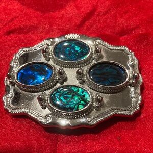 Abalone Shell Belt Buckle — Blue & Teal